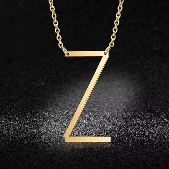 قلادة حرف أولي مخصصة بتصميم بحروف اولية جانبية 26 حرفًا، اختياري A-Z، ، ستانلس ستيل مطلية بالذهب عيار 18، أنيقة بأسلوب بسيط، هدية مثالية لعيد الميلاد،. من فيروز جوليري