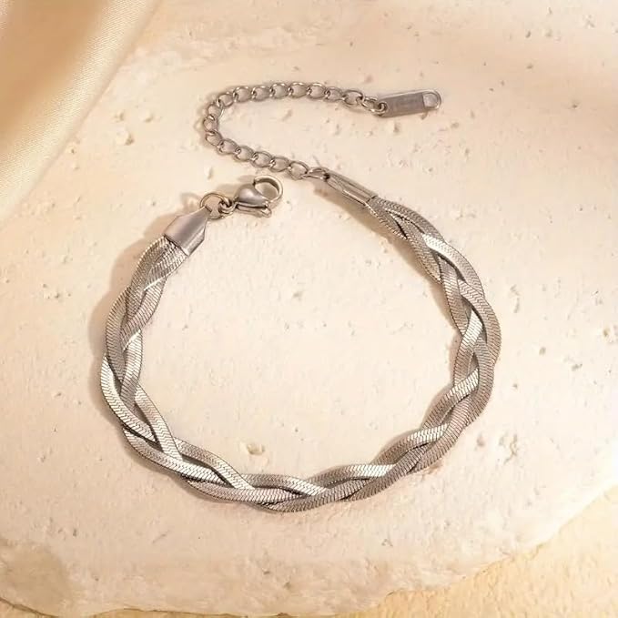 سوار سلسلة ثعبان مضفر من ستانلس ستيل المقاوم للصدأ للنساء والسيدات من فيروز جوليري .