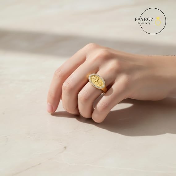 خاتم بانك رينج ستانلس ستيل قابل للتعديل، مرصع بزركون صناعي مع عبارات عربية مميزة، تصميم فاخر مقاوم للصدأ وثابت اللون، مناسب للهدايا – فيروز جوليري