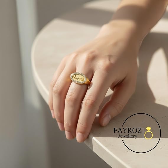 خاتم بانك رينج ستانلس ستيل قابل للتعديل، مرصع بزركون صناعي مع عبارات عربية مميزة، تصميم فاخر مقاوم للصدأ وثابت اللون، مناسب للهدايا – فيروز جوليري