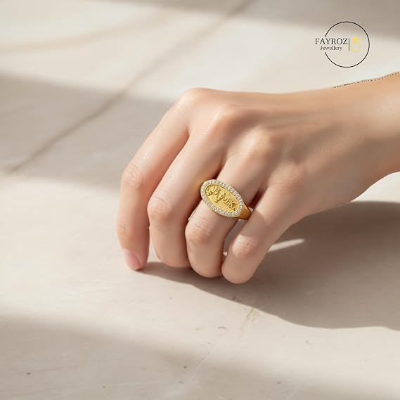 خاتم بانك رينج ستانلس ستيل قابل للتعديل، مرصع بزركون صناعي مع عبارات عربية مميزة، تصميم فاخر مقاوم للصدأ وثابت اللون، مناسب للهدايا – فيروز جوليري