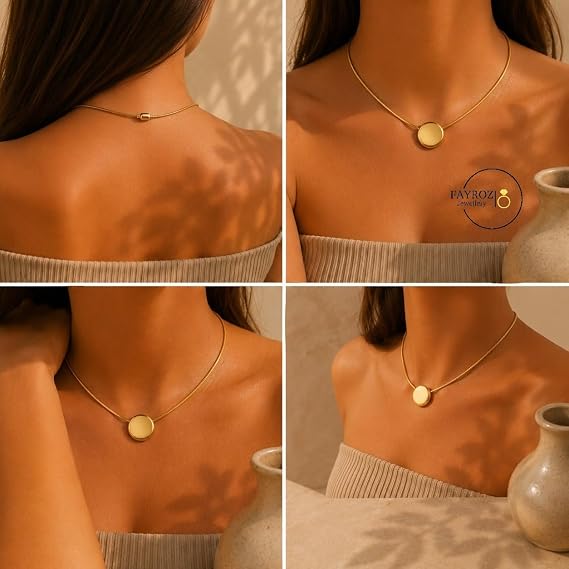 شوكر رقبة من ستانلس ستيل مطلي بالذهب للنساء، تصميم عصري بتعليقة هندسية ناعمة، مقاوم للصدأ وثابت اللون، هدية أنيقة من فيروز جوليري