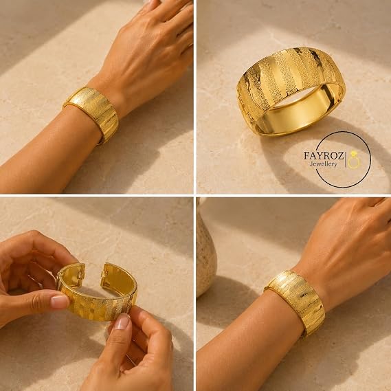 أساور نسائية جولد بلتيد متعددة الأشكال باللون الذهبي، تصميم فاخر وعصري، إكسسوارات أنيقة مناسبة للاستخدام اليومي والمناسبات والهدايا، تمنح إطلالة راقية من فيروز جوليري