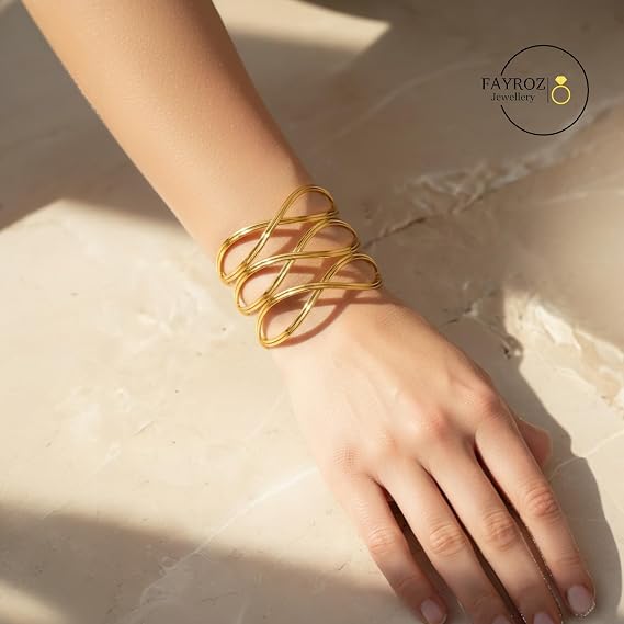 أساور نسائية جولد بلتيد متعددة الأشكال باللون الذهبي، تصميم فاخر وعصري، إكسسوارات أنيقة مناسبة للاستخدام اليومي والمناسبات والهدايا، تمنح إطلالة راقية من فيروز جوليري