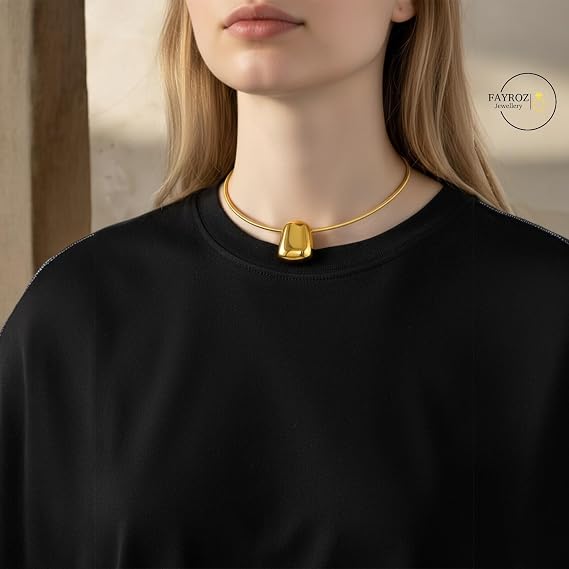 شوكر رقبة من ستانلس ستيل مطلي بالذهب للنساء، تصميم عصري بتعليقة هندسية ناعمة، مقاوم للصدأ وثابت اللون، هدية أنيقة من فيروز جوليري