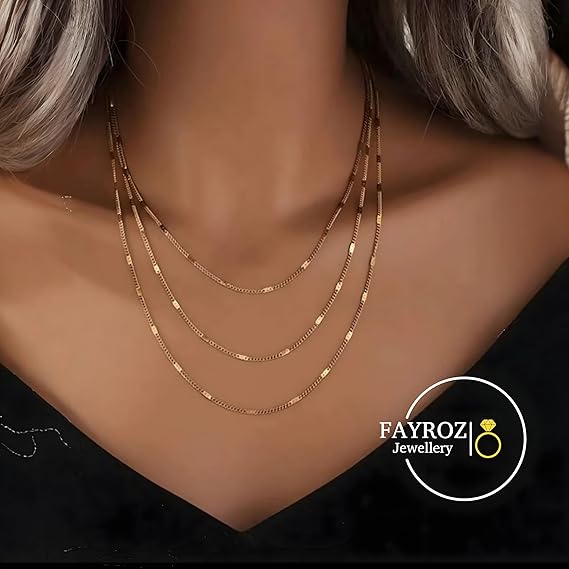 سلسلة نسائية مكوّنة من 3 أدوار بتصميم طبقات أنيق من ستانلس ستيل عالي الجودة – تصميم عصري فاخر يضيف عمق وجاذبية للإطلالة مع مقاومة للصدأ والخدوش . من فيروز جوليري .