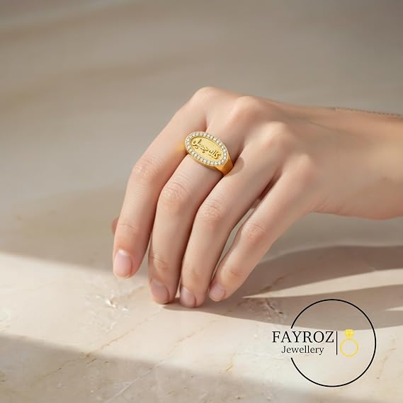 خاتم بانك رينج ستانلس ستيل قابل للتعديل، مرصع بزركون صناعي مع عبارات عربية مميزة، تصميم فاخر مقاوم للصدأ وثابت اللون، مناسب للهدايا – فيروز جوليري