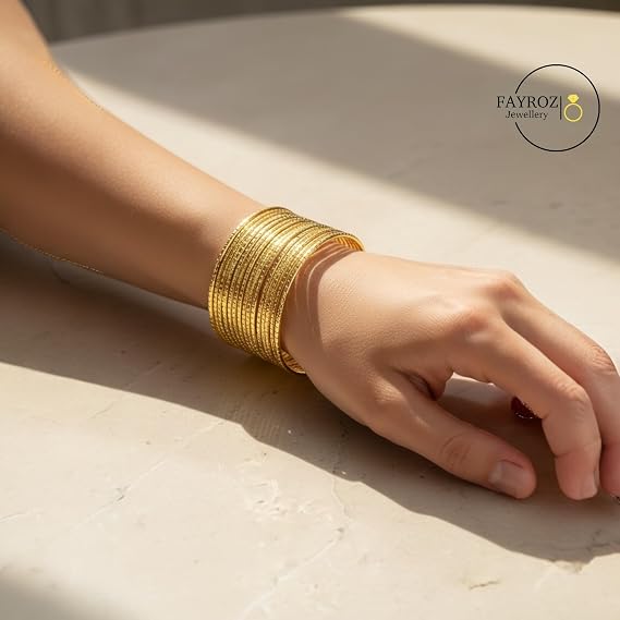 أساور نسائية جولد بلتيد متعددة الأشكال باللون الذهبي، تصميم فاخر وعصري، إكسسوارات أنيقة مناسبة للاستخدام اليومي والمناسبات والهدايا، تمنح إطلالة راقية من فيروز جوليري