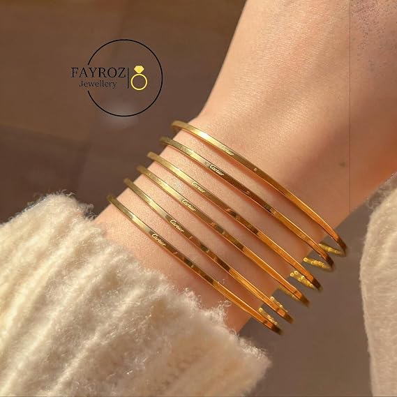 طقم غوايش نسائية مكوّن من 6 قطع من ستانلس ستيل عالي الجودة – تصميم عصري أنيق مقاوم للصدأ وثابت اللون يمنح إطلالة فاخرة للمناسبات اليومية والخاصة من فيروز جوليري