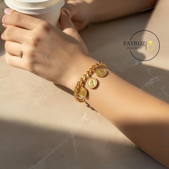 إنسيال نسائي من ستانلس ستيل بتصميم عملات معدنية مصرية، سوار أنيق مستوحى من التراث المصري، مقاوم للصدأ وثابت اللون، مناسب للاستخدام اليومي والهدايا – فيروز جوليري