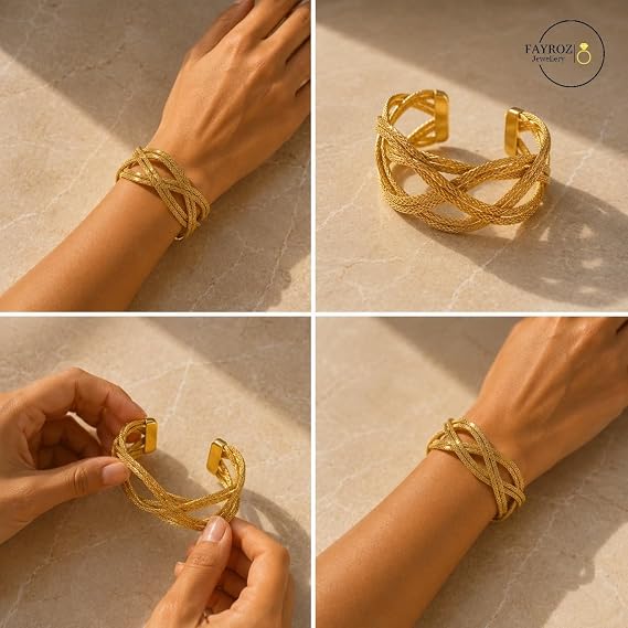 أساور نسائية جولد بلتيد متعددة الأشكال باللون الذهبي، تصميم فاخر وعصري، إكسسوارات أنيقة مناسبة للاستخدام اليومي والمناسبات والهدايا، تمنح إطلالة راقية من فيروز جوليري