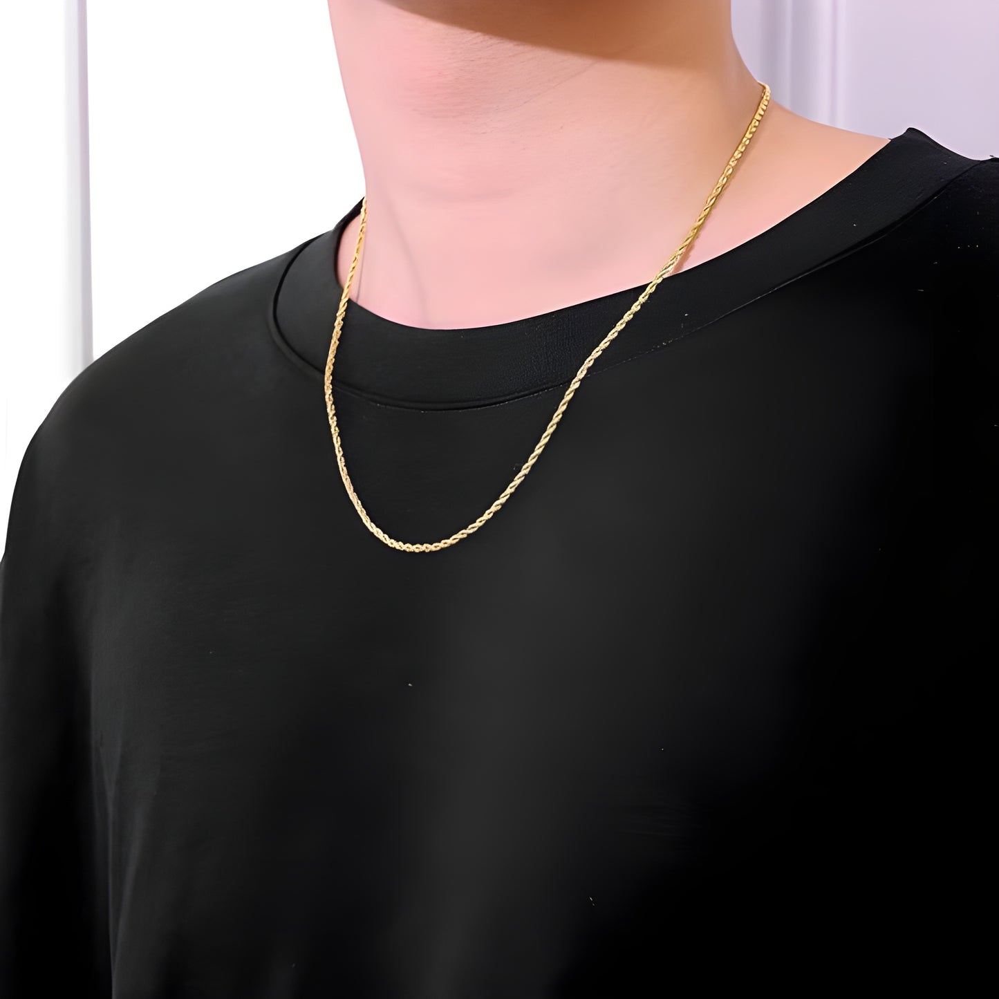 سلسلة حبل مطلية بالذهب للجنسين، سلسلة مطلية بالذهب عيار 18 قيراط، سلسلة من الستانلس ستيل للرجال والنساء من فيروز جوليري .